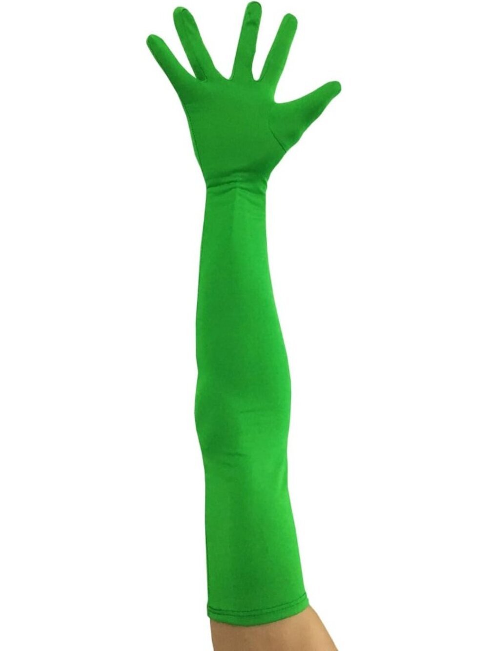 Women's Green Stretchable Arm Sleek Cosplay Costume Elbow Length Spandex Gloves